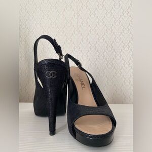 Chanel Interlocking CC Logo Slingback Sandals Heels Platform Pumps